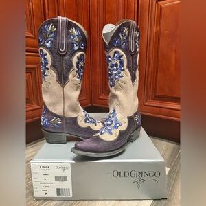 Old Gringo Viola Purple Floral Embroidery Suede Cowgirl Cowboy Boots Wedding